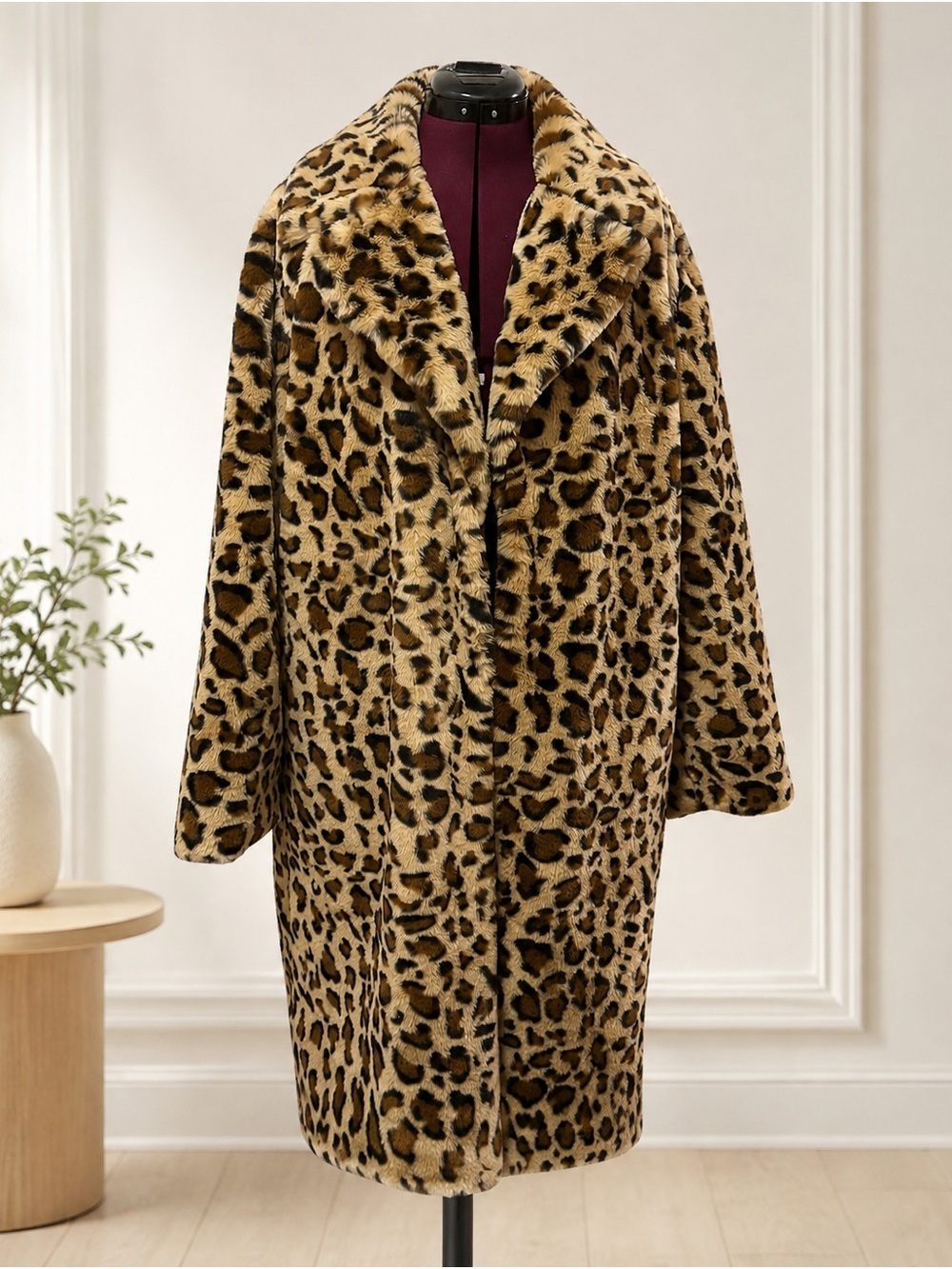 Yomcud Leopard Print Faux Fur Coat Women’s XL Long Teddy Jacket